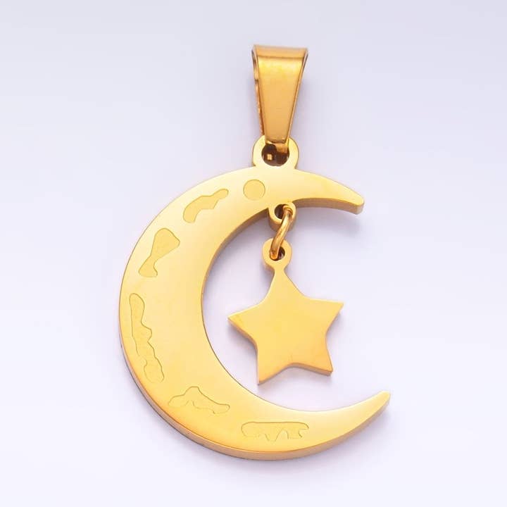 Hängsmycke i rostfritt stål med himmelsk halvmåne och stjärna | P863 för wholesale av Aim Eternal