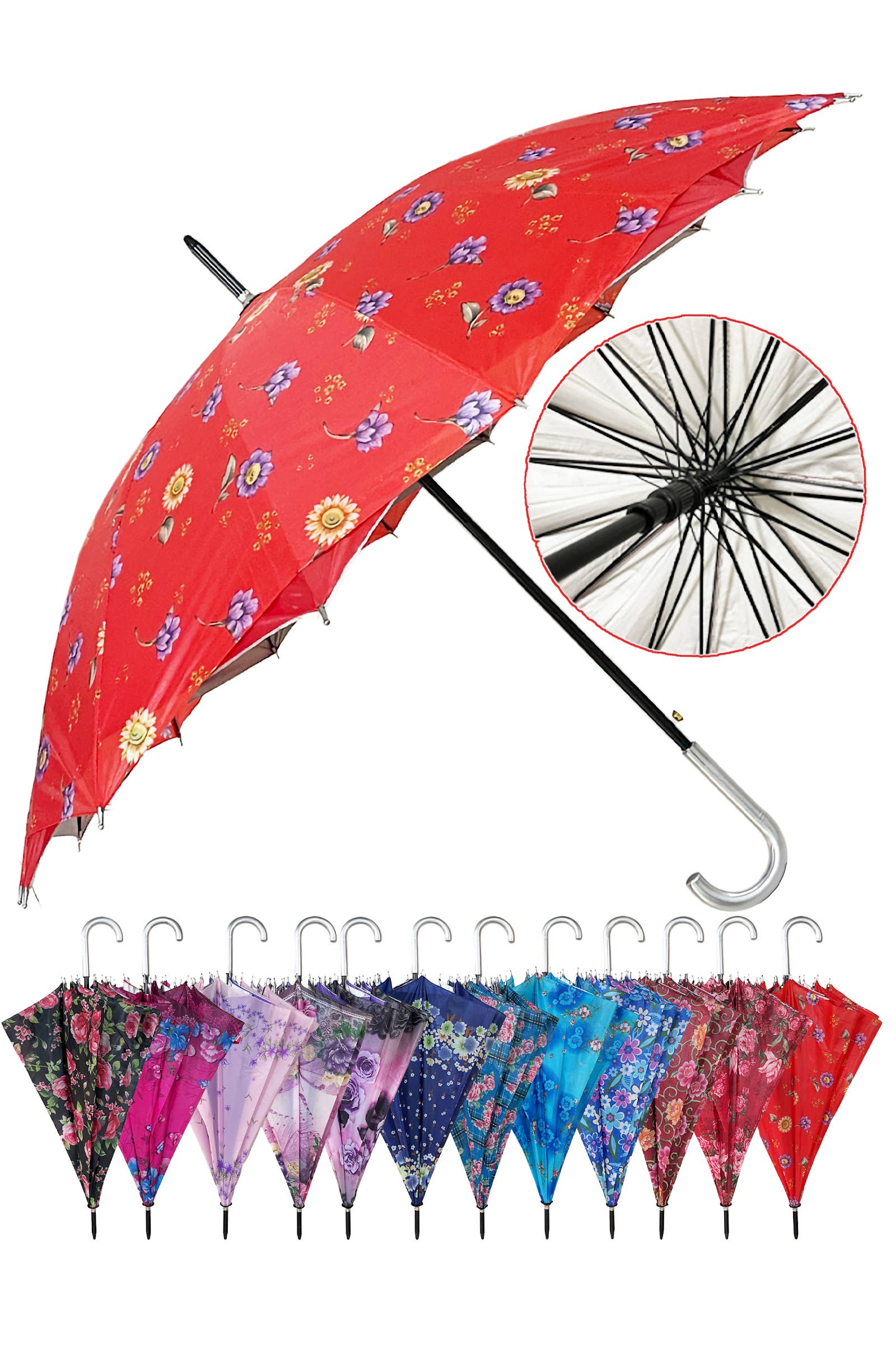 Assorted Floral Double Layer 16-Panel Umbrella - 23.5 Inch for wholesale on Faire0