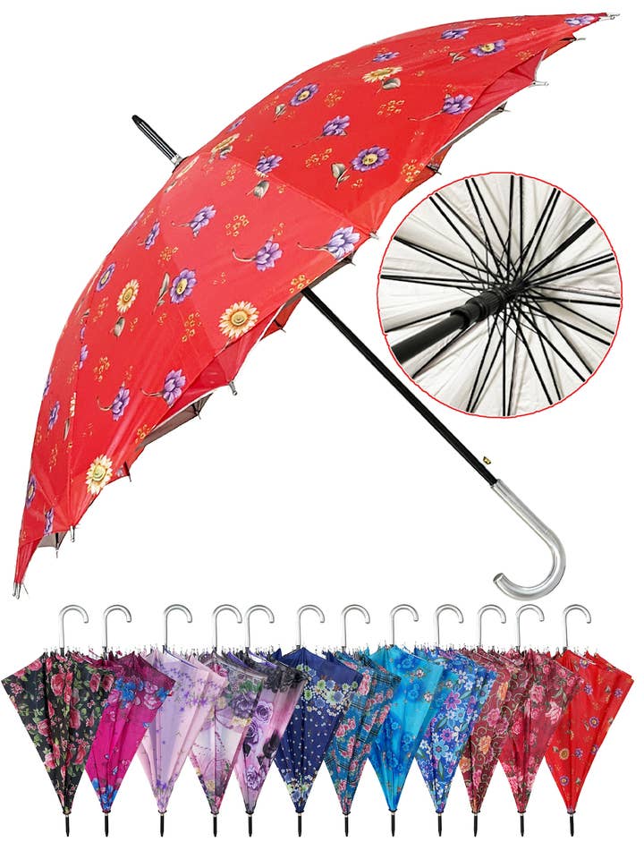 Floral Double Layer 16-Panel Umbrella - 23.5 Inch for wholesale by Cap Zone