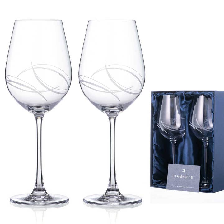 Diamante Red Wine Glasses Pair With 'arctic' Hand Cut Desig for wholesale by DIAMANTE