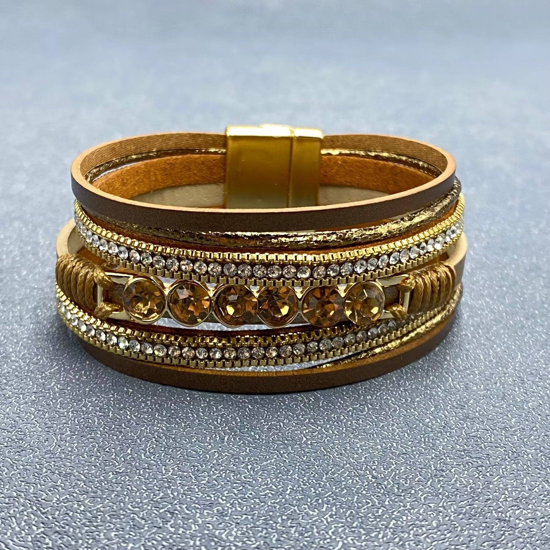 Mio Queena - Wholesale Bangle Bracelet - Sparkling Rhinestones Multi-layer Leather Bracelet - LB7