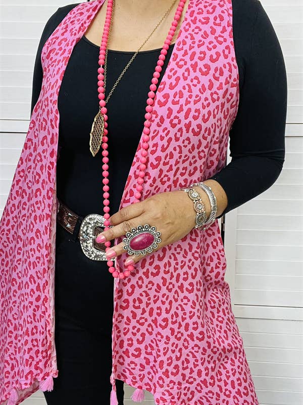 FW13035 pink/red leopard w/fringe tassels women vest for wholesale by luluclothes