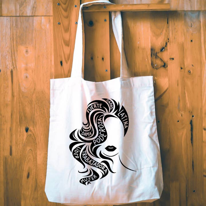 Latina Canvas Natural Tote Bag, Personalized Grocery Bag, Gift For Her, Mujer, Lider, Ponderosa, Trabajadora, Fuerte, Dama, Lider for wholesale by Designs & Crafts By Mo