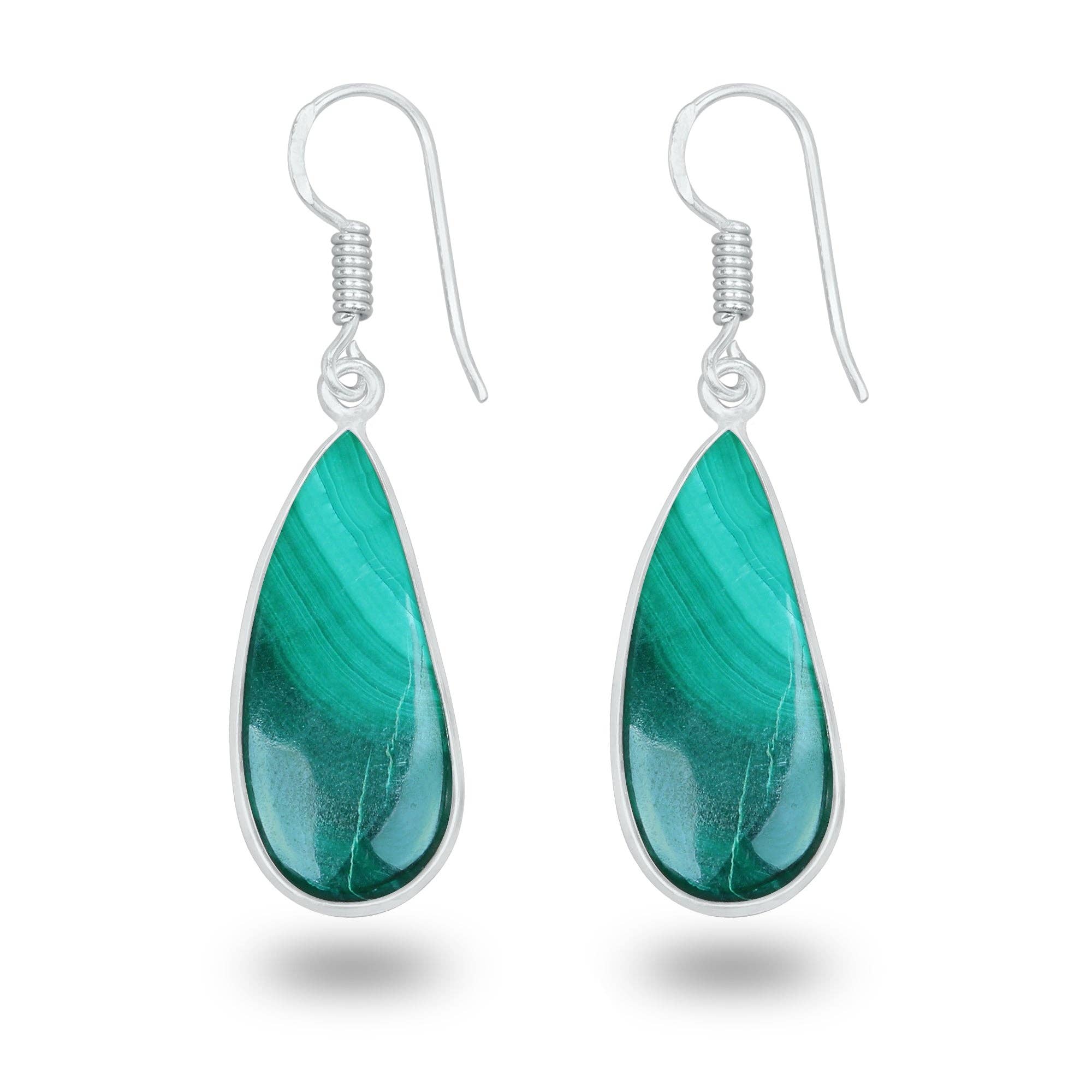 Handmade Jewels - Wholesale Dangle Earrings - Malachite Earrings – Minimalist, Silver-Plated | Wholesale Handmade Jewelry6