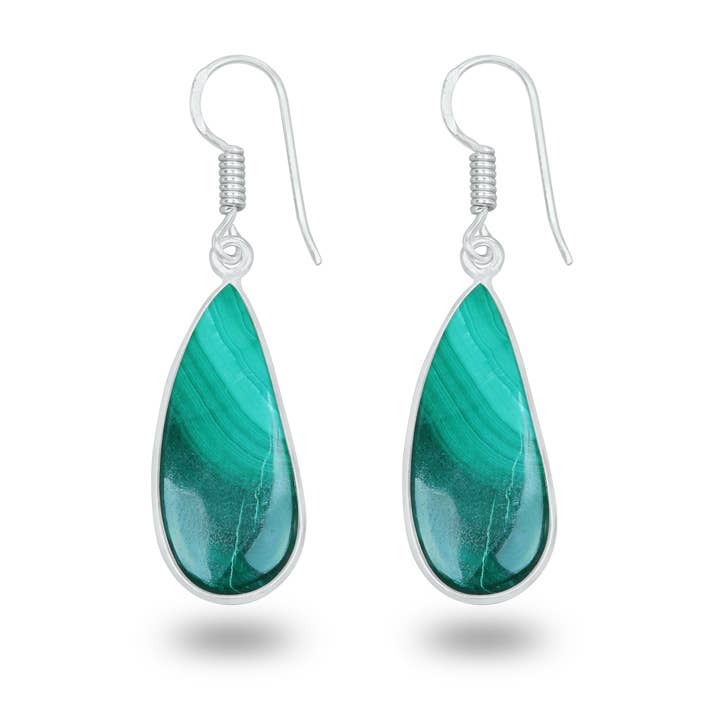 Handmade Jewels - Wholesale Dangle Earrings - Malachite Earrings – Minimalist, Silver-Plated | Wholesale Handmade Jewelry6