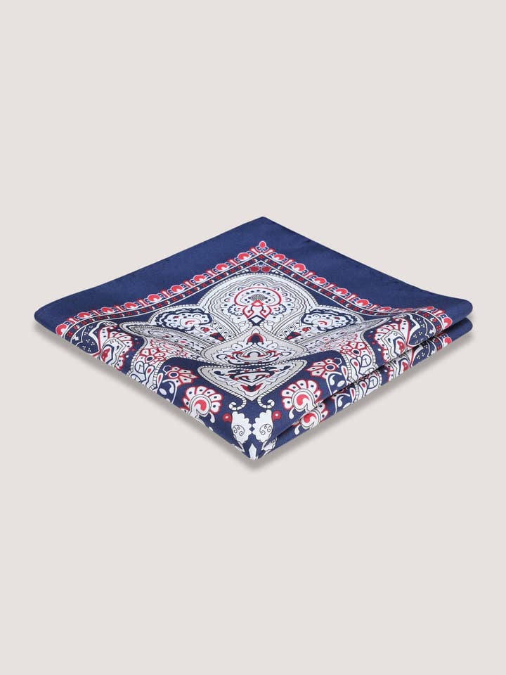 Blauwe geometrische zijden pochet voor wholesale door Brian Oak Limited