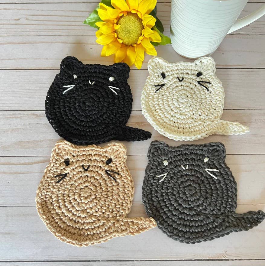 TOMOPOD LLC - Wholesale Coasters - Crochet Fat Cat Coaster Set of 4, Cat Lover Gift, Home Decor4