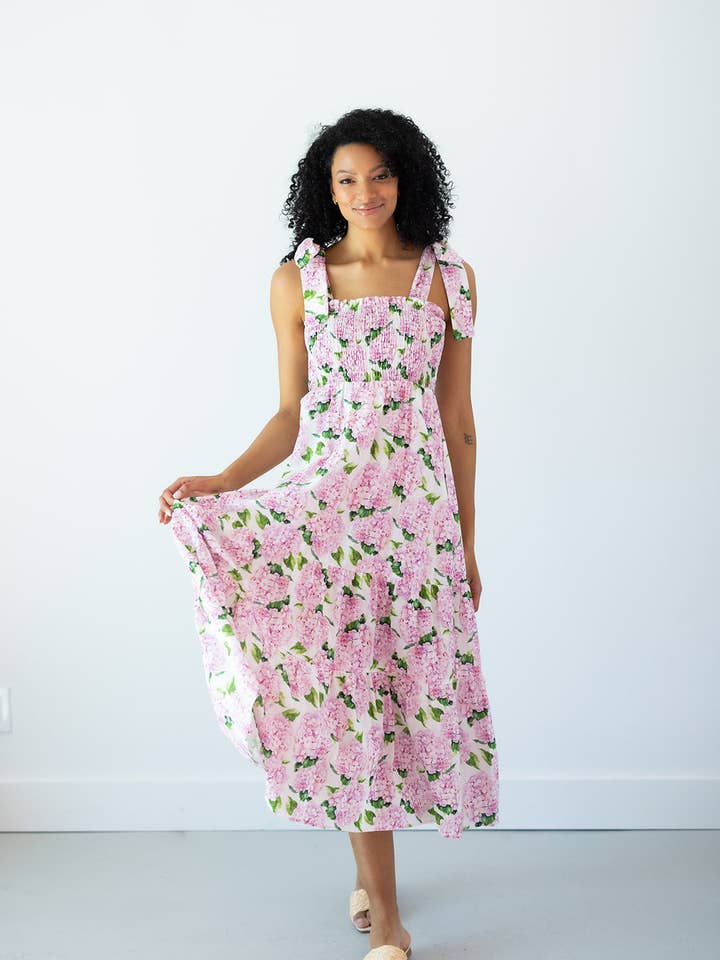 Kathleen Maeve - Wholesale Dress - Women's - Emma Bow Maxi Dress | Pink Hydrangeas11