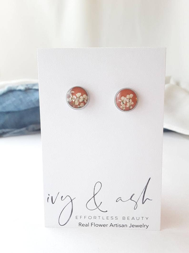 Ivy & Ash Boutique - Wholesale Stud/Post Earrings - Earth Tone Collection, Real Flower Studs1