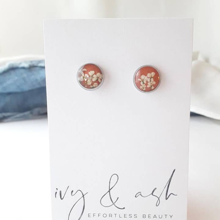 Ivy & Ash Boutique - Wholesale Stud/Post Earrings - Earth Tone Collection, Real Flower Studs1