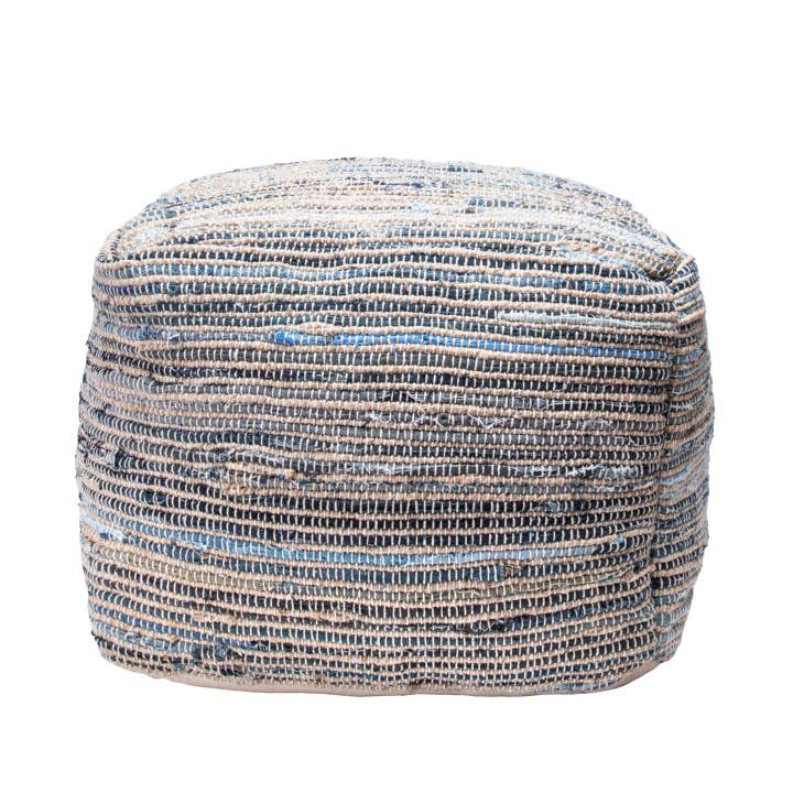 Natural Granada Knitted Casual Denim And Jute Filled Ottoman Pouf for wholesale on Faire
