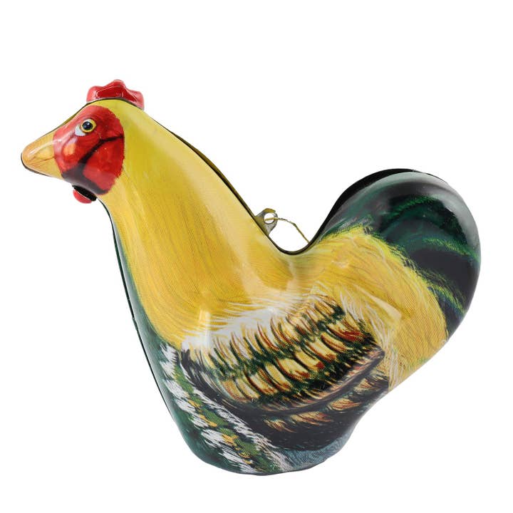 Tin ornament rooster yellow ornament for Christmas tree for wholesale by Tribal Trade GmbH