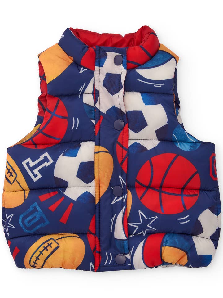 Padded vest for boy with multicolor sporty design for wholesale by tuc tuc