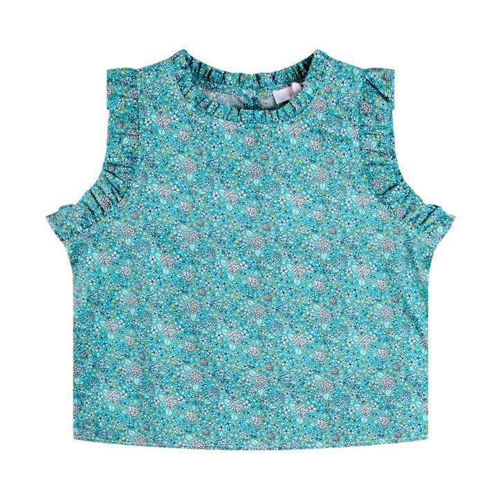 Girls Ruffles Sleeveless Blouse Green Hydrangea for wholesale by iMiN Kids