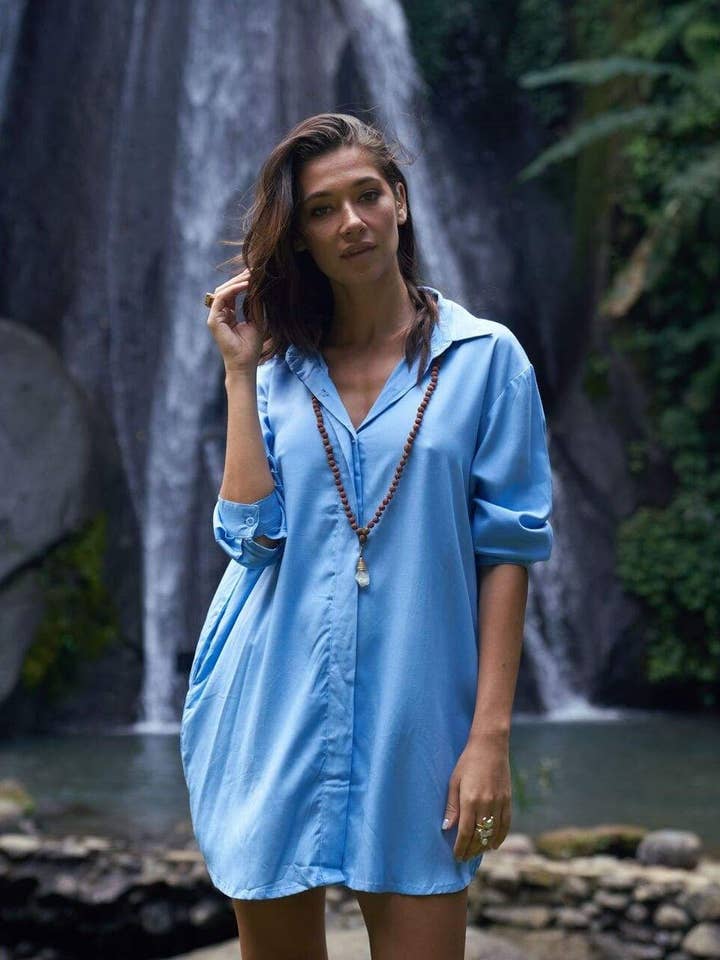 Bijondo - Venta al por mayor Vestido - Mujer - Vestido corto tipo camisa con bolsillos Enza11