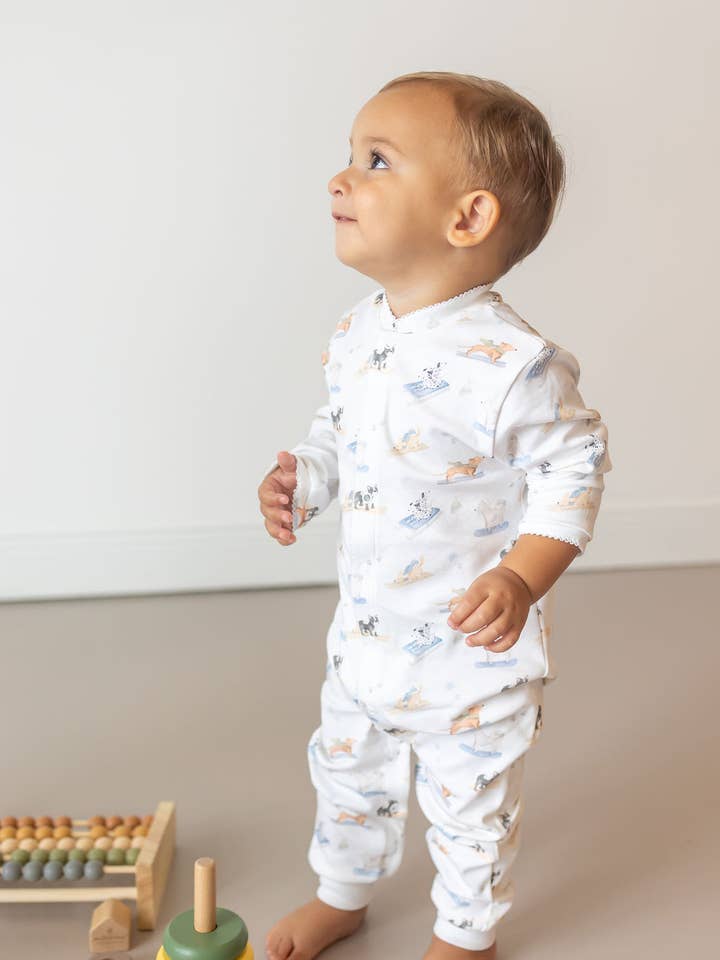 Ski Pups Boy Pima Babygrow Dormir & Brincar por atacado de Little Blue Swallow