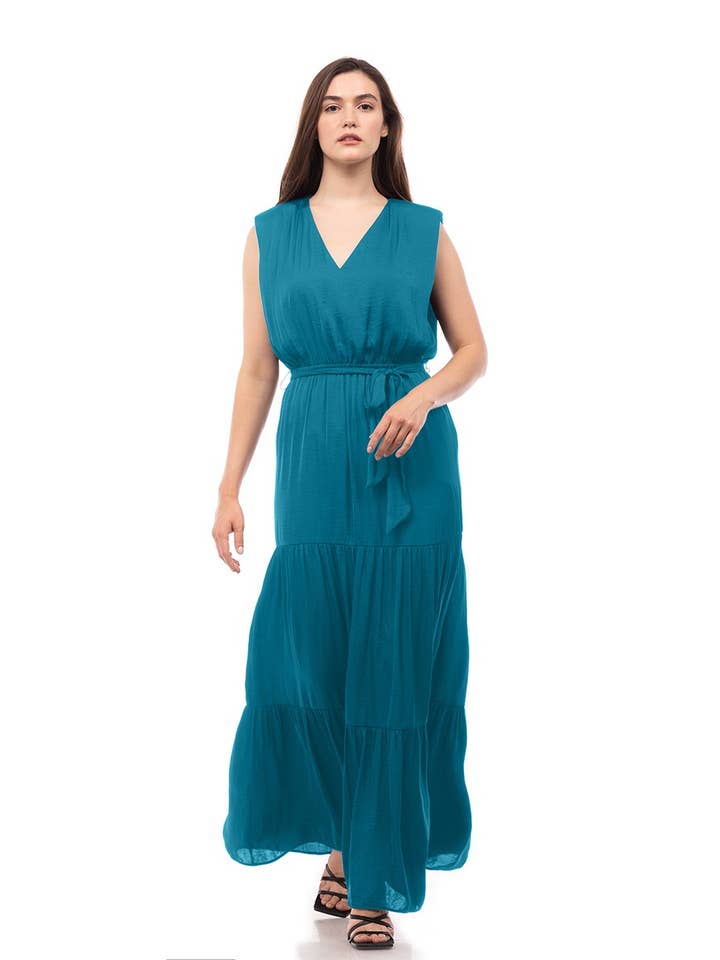 Deep V Maxi-jurk met schoudervullingen voor wholesale door Naked Zebra