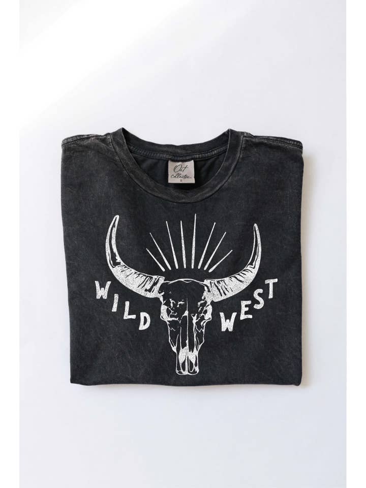 OAT COLLECTIVE - Wholesale Screen Printed T-Shirt - Women's - WILD WEST Mineral Washed Graphic Top
