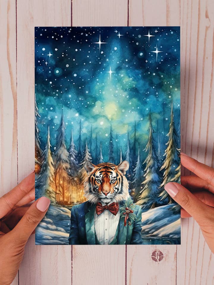 Nature's Christmas Ball Tiger - Elegant Christmas Card for wholesale by Homemade Hollydays Wholesale