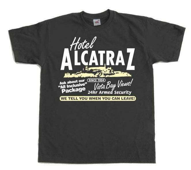 Hybris Production AB – T-shirt estampada - Unissexo por atacado – Camiseta Hotel Alcatraz4