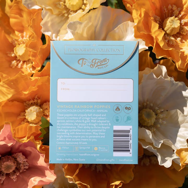 To & From Gift Co. - Wholesale Plant Seeds - Vintage Rainbow Poppies (Success) - Floriography Seed Packet