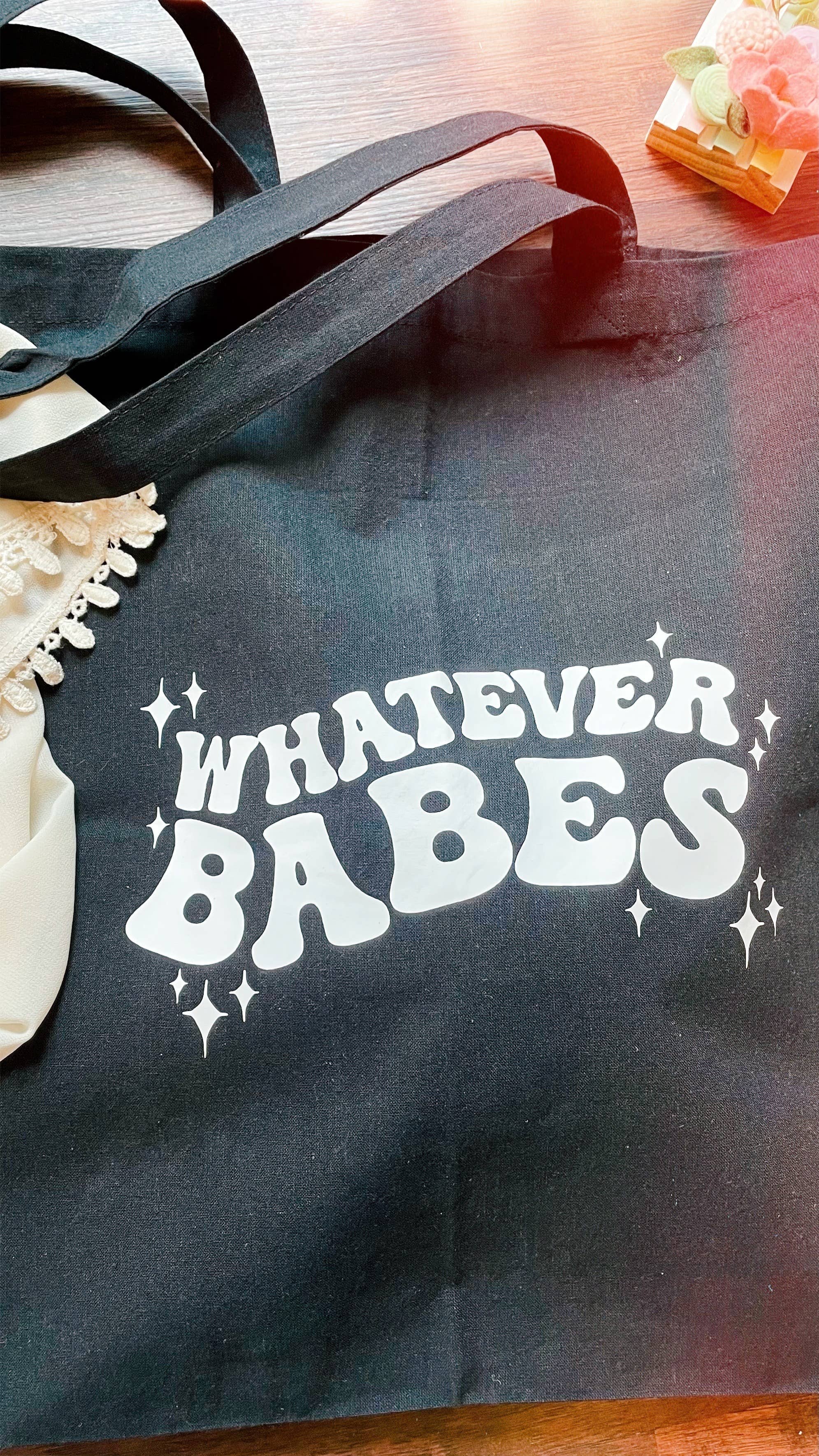 The Creative Ink - Wholesale Tote Bag - Women's - Whatever Babes Black Canvas Bag | HTV Tote2