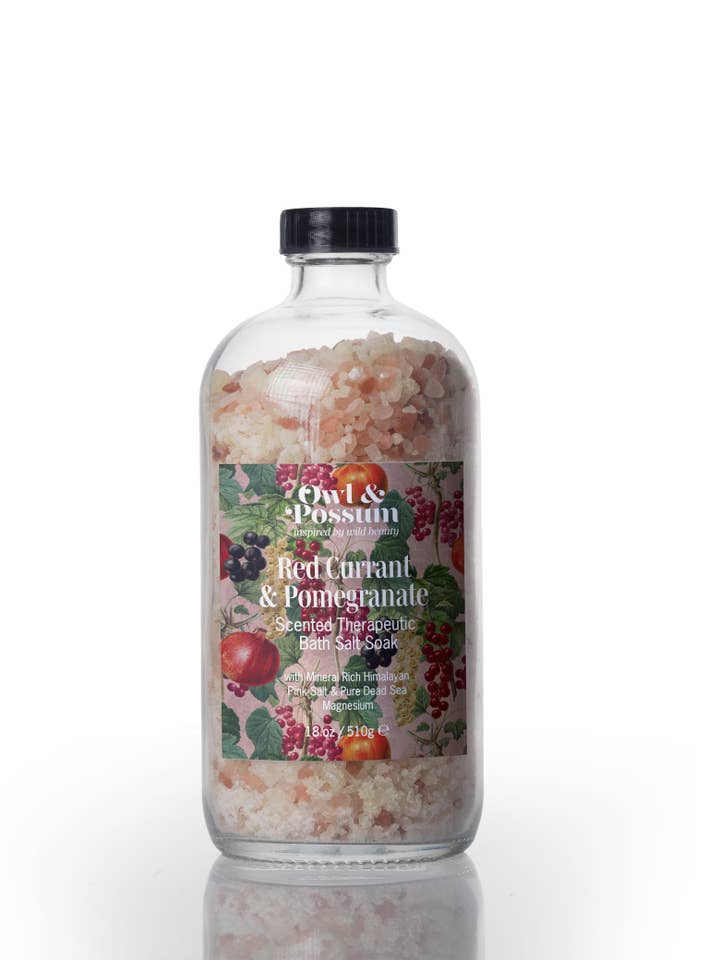 Sels de Bain Thérapeutiques GROSEILLE ROUGE & GRENADE pour la vente par Owl & Possum