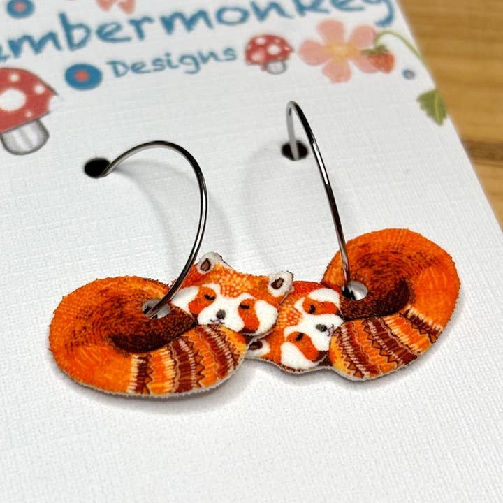 Red Panda Hoop Earrings for wholesale by Slumbermonkey Designs