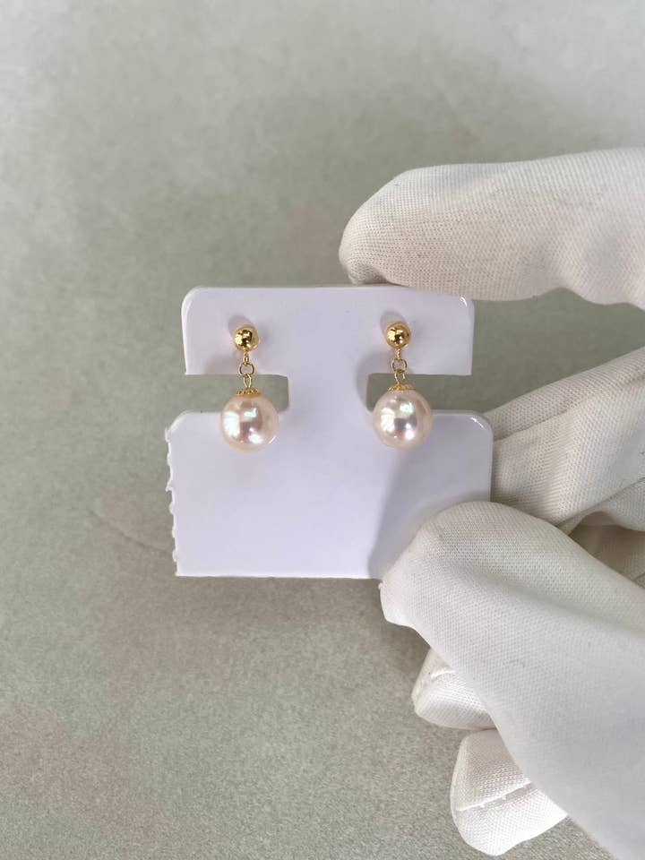 18K Gold_Sakura-Pink Japanese Koshimono Akoya Pearl Earrings for wholesale by b29