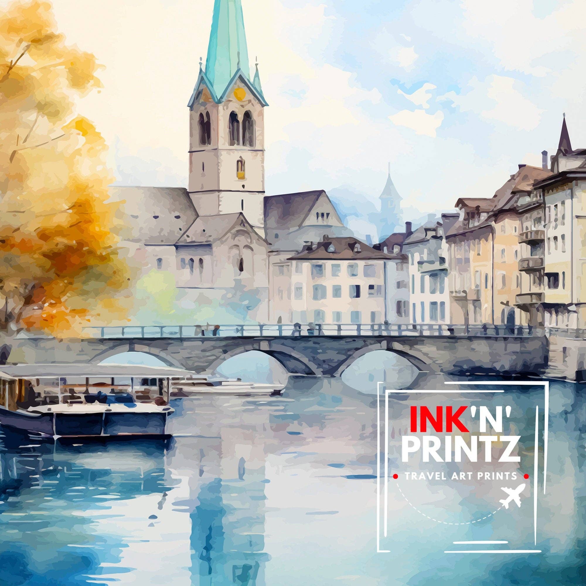 InkNPrintz – wholesale Art print – Zurich Switzerland Travel Poster Zurich7