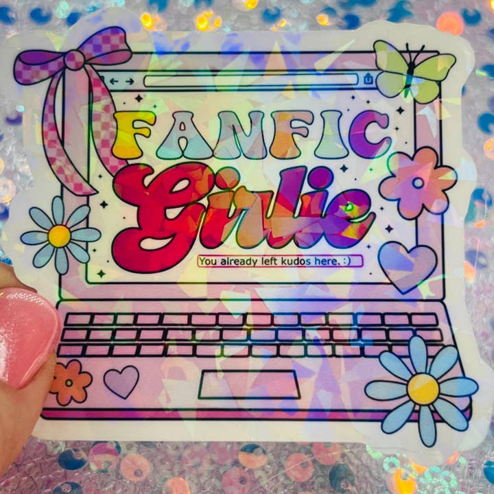 Autocollant d'ordinateur portable holographique Fanfic Girlie Bookish pour la vente par FatedFiction