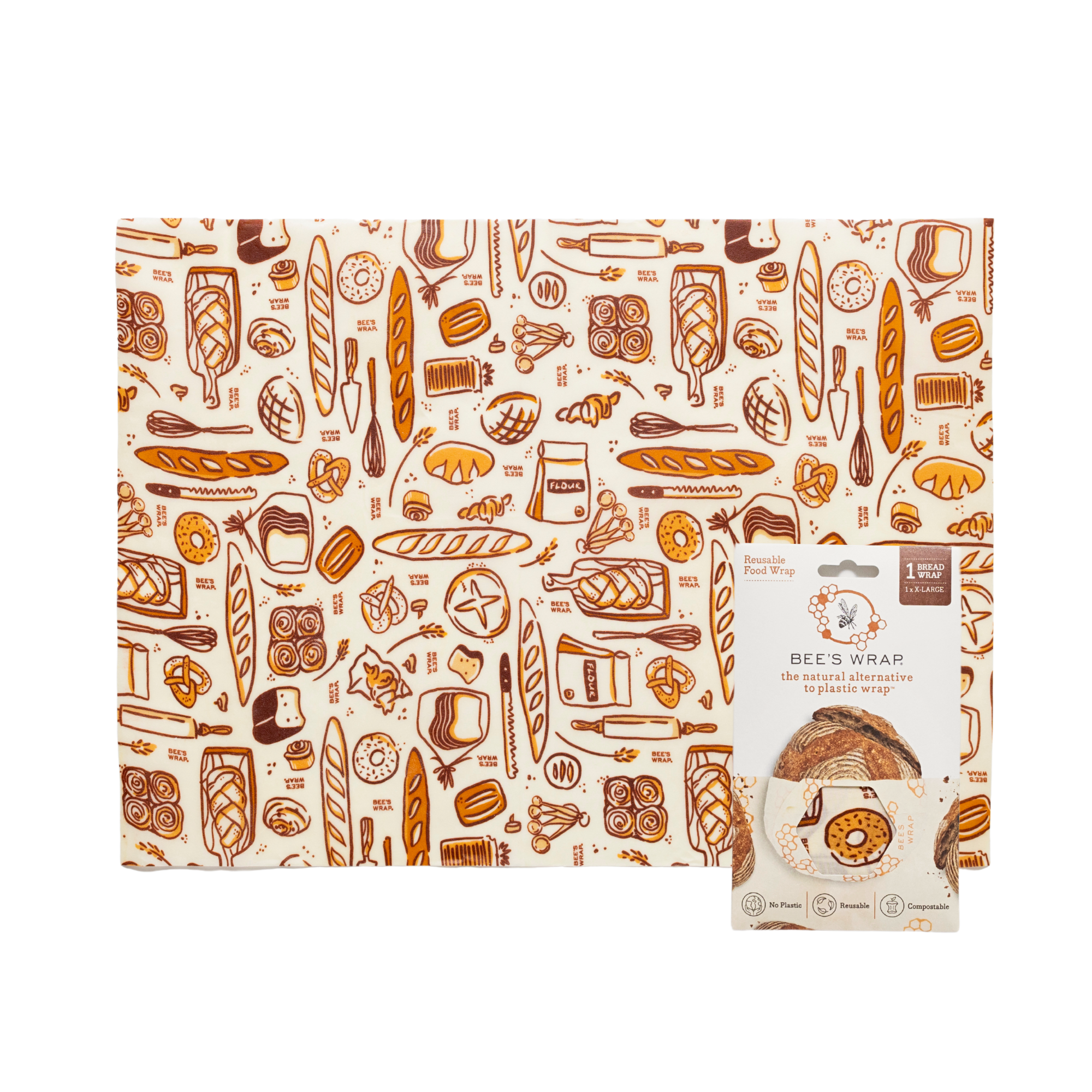 Bee's Wrap - Wholesale Food Storage Wrap/Bag - New! Bakery Lane - Bread Wrap, Seasonal Print1