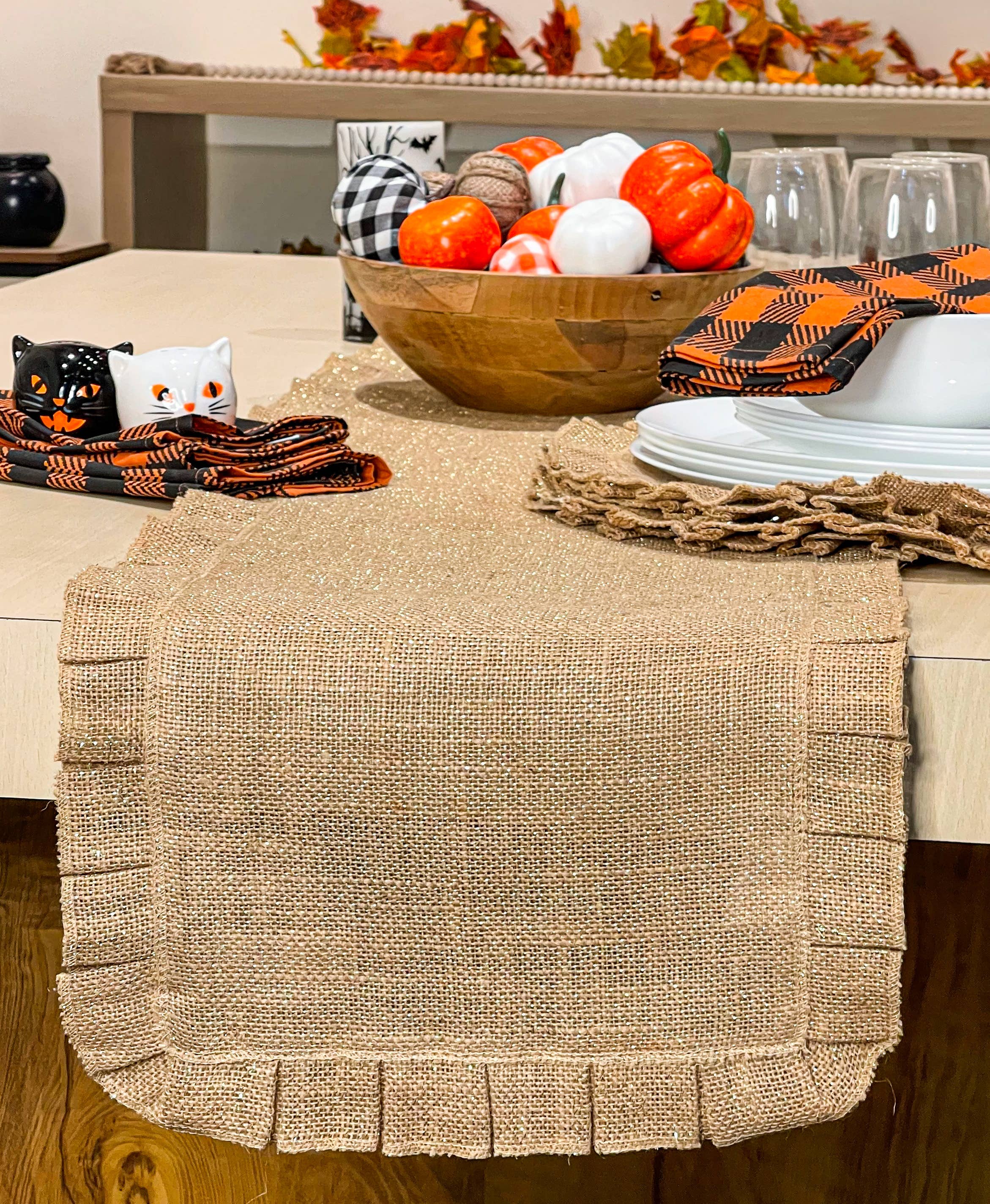 NATURAL-ORO Runner da tavola con ruches in iuta, oro naturale, 33 x 182,9 cm. in vendita all'ingrosso su Faire5