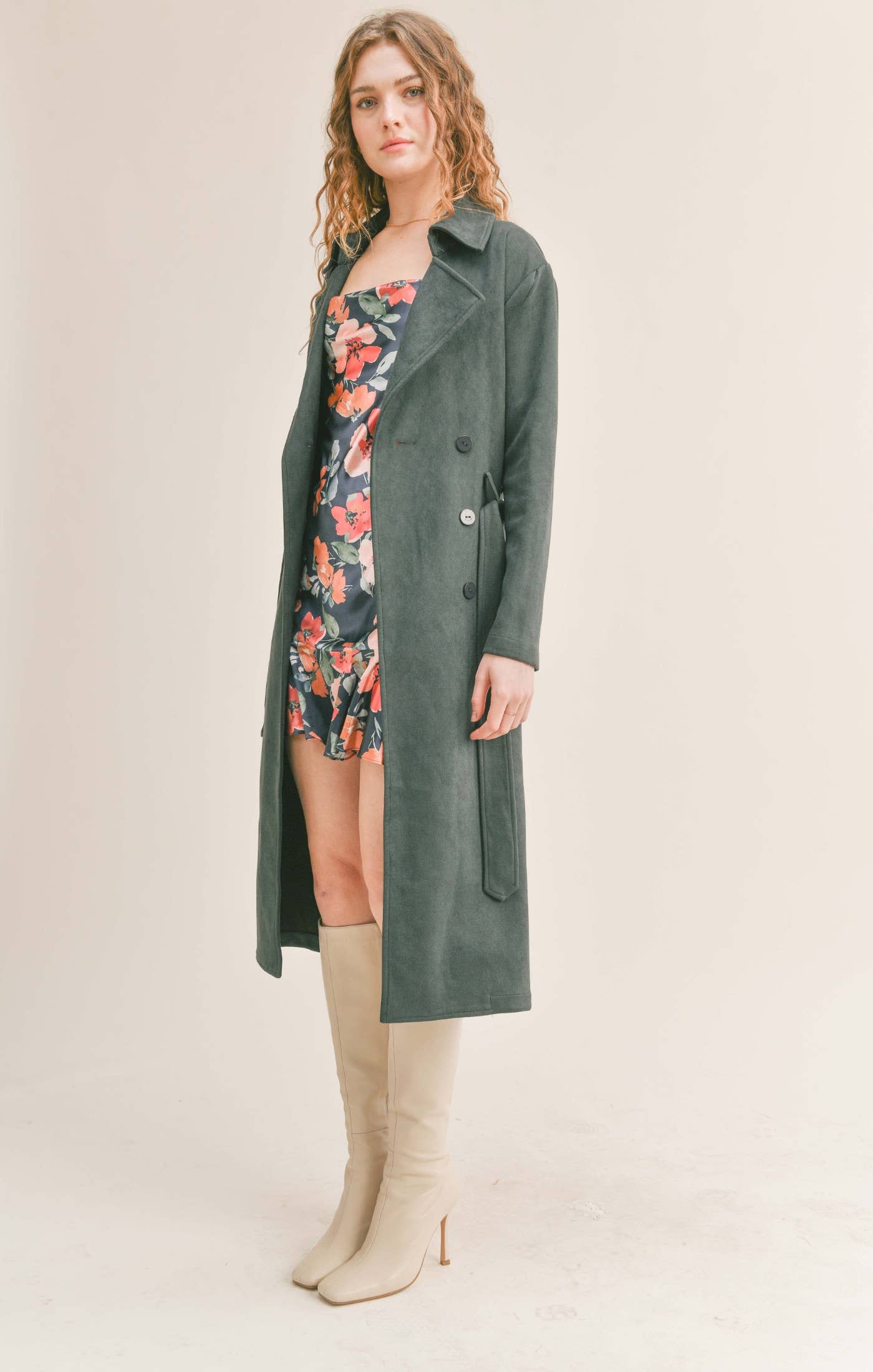 Sadie & Sage - Vendita all'ingrosso Cappotto - Donna - Cappotto in camoscio con cintura Bookworm: DARK FOREST11