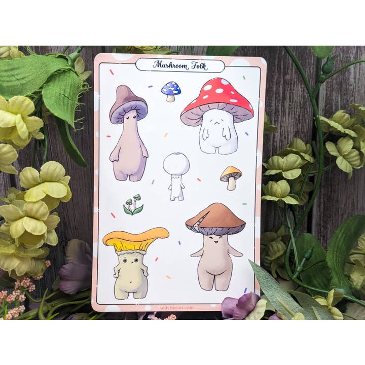 Svampefolk Finurlig Kawaii Klistermærkeark for engroshandel hos Witchbriar Cottage