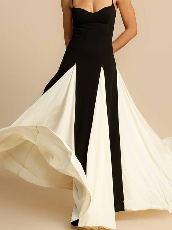 Casual Style Suspender Black And White Contrast Dress for wholesale on Faire1