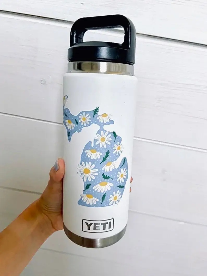 Stuck on Michigan - Wholesale Sticker - Daisy Michigan Sticker — Matte Vinyl, Dishwasher Safe1