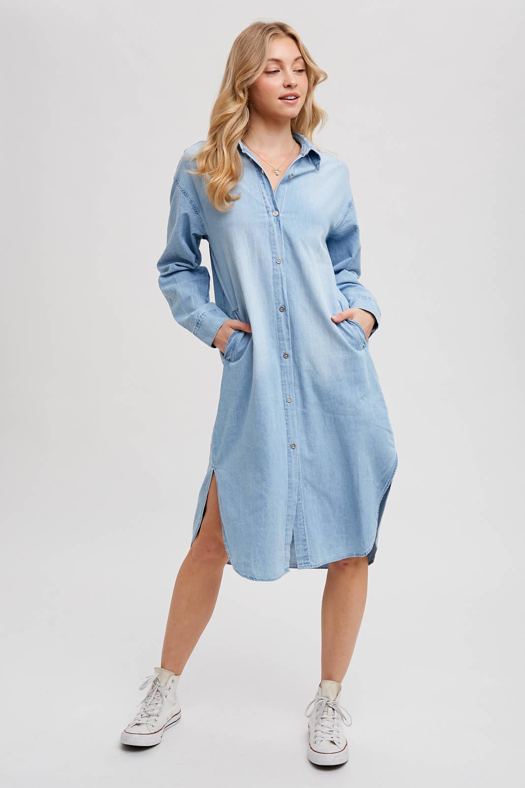 Bluivy – wholesale Dress – Women's – DENIM LONGLINE SHIRT MIDI DRESS4