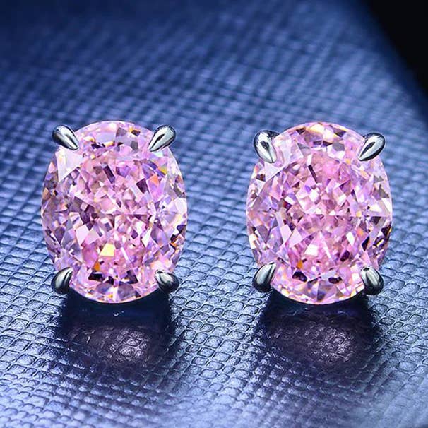 925 Sterling Silver Simulerad Rosa Turmalin 5X7 Ovala Stud Örhängen för wholesale av Vesa Jewels