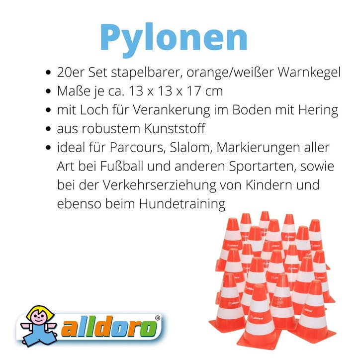 alldoro GmbH - Wholesale Toy Set - Kids - Set of 20 pylons, warning cones orange-white, each 17 x 13 x 13 cm