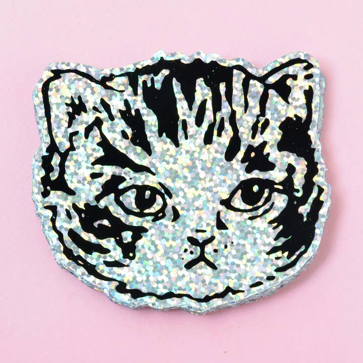 Glitter Kitty | Holografisk Cute Cat Die Cut Vinyl klistermærker for engroshandel hos Imaginary Animal