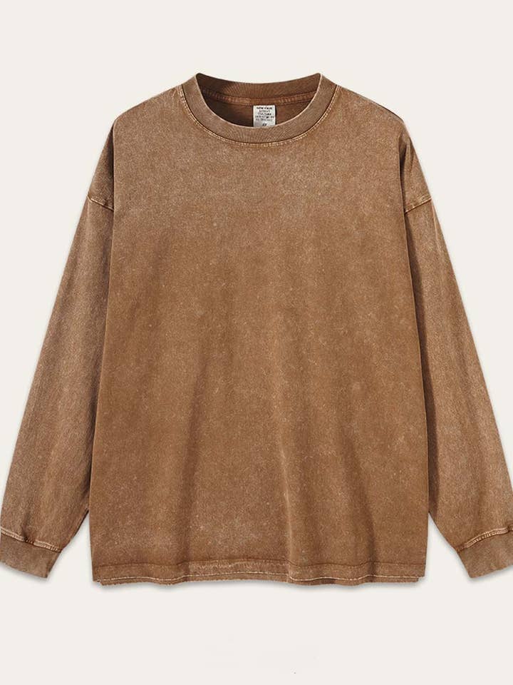 Dipped Shop - Wholesale T-Shirt - Women's - Vintage Washed Crew Neck Long Sleeve T-shirt DP25E5691