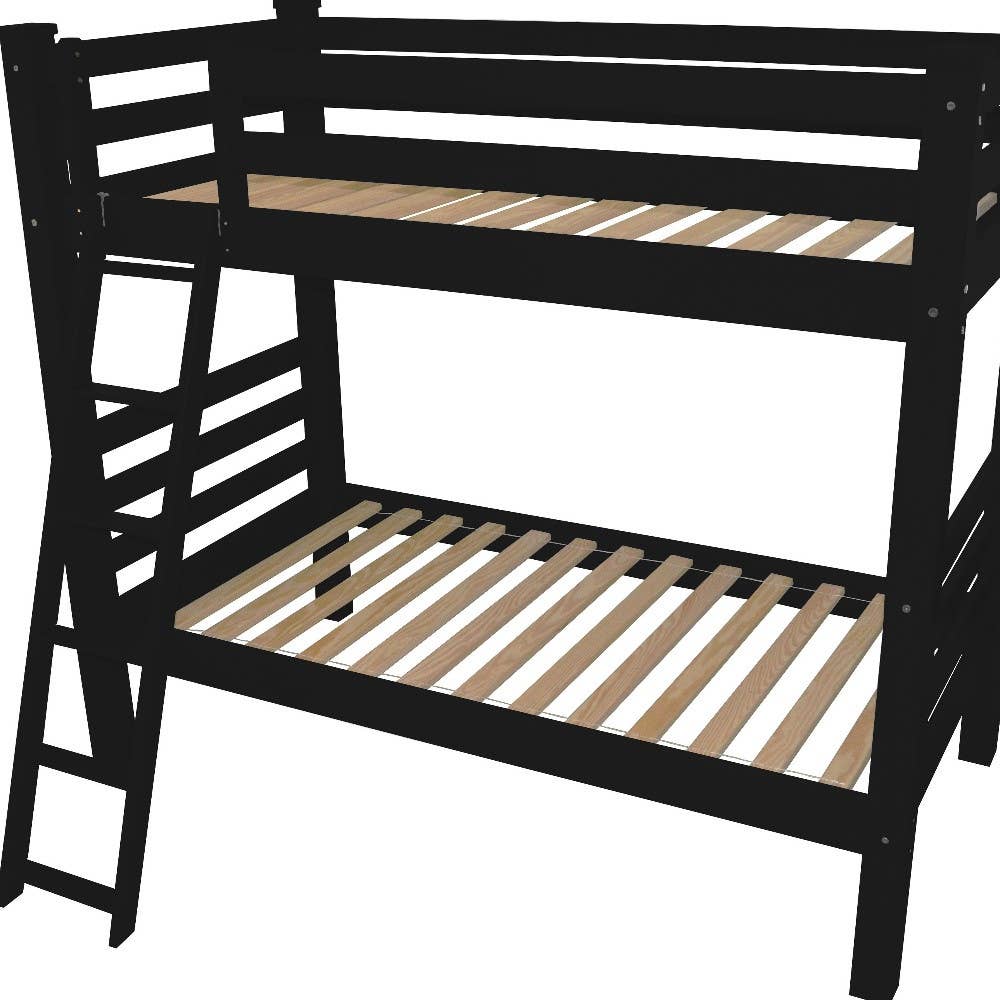 HomeRoots – wholesale Bed – Black Twin Over Twin Solid Wood Bunk Bed4