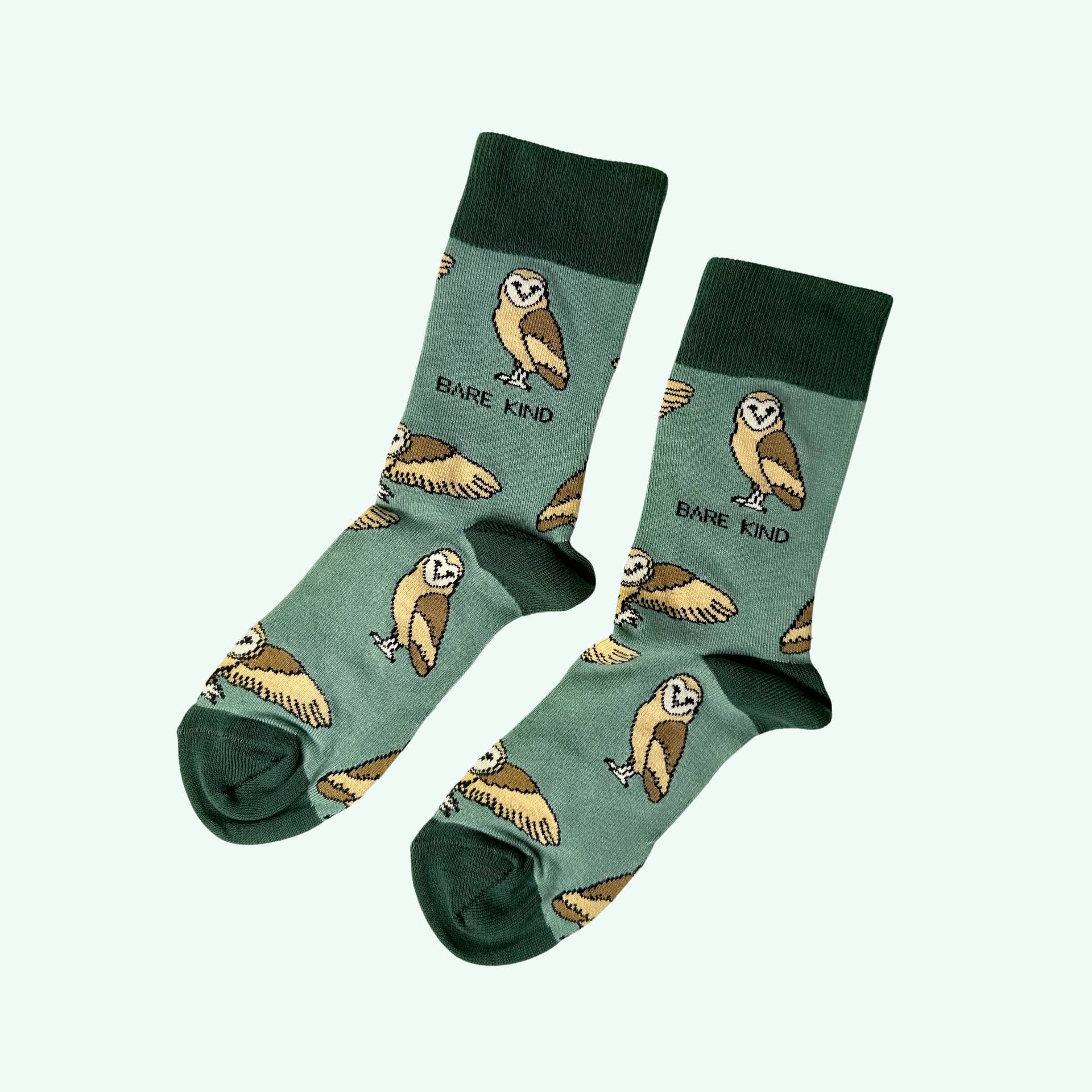 Bare Kind Socks – wholesale Socks – Unisex – Barn Owl Socks | Bamboo Socks | Green Socks | Farm Socks