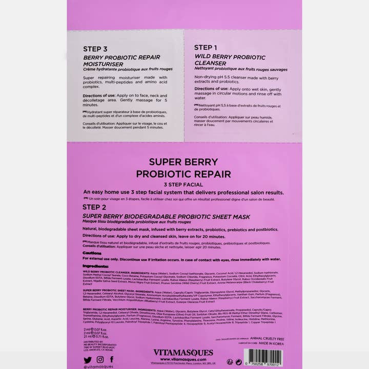 Vitamasques US - Wholesale Skincare Face Mask - Super Berry Probiotic Repair Facial 🫐2