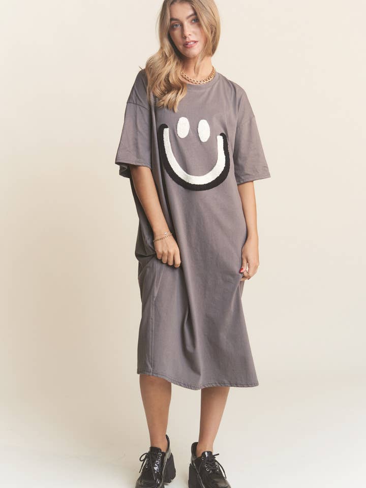 Grigio Abito midi casual Happy Face Design in vendita all'ingrosso su Faire2