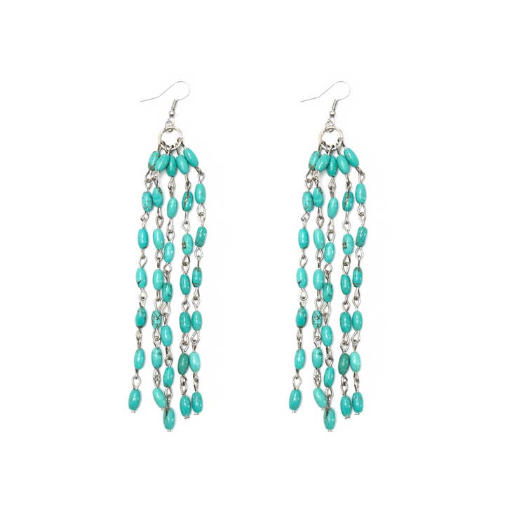 West & Co. - Wholesale Tassel Earrings - 5" Green Beaded Tassel Earring