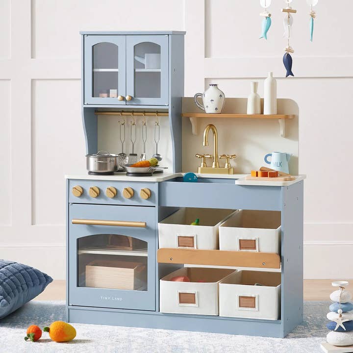 Tiny Land® Pretend Play Kitchen for Kids - Serenity Wooden Kitchen – Blue for wholesale by Michael Meredith Inc