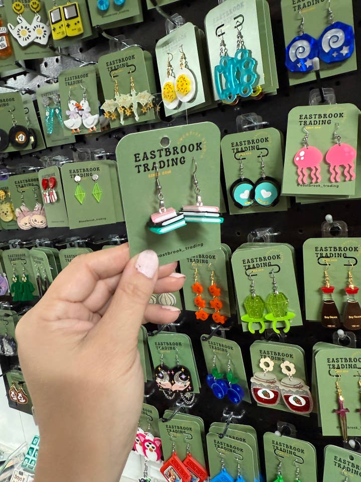 Stacked books earrings for wholesale by Eastbrook Trading