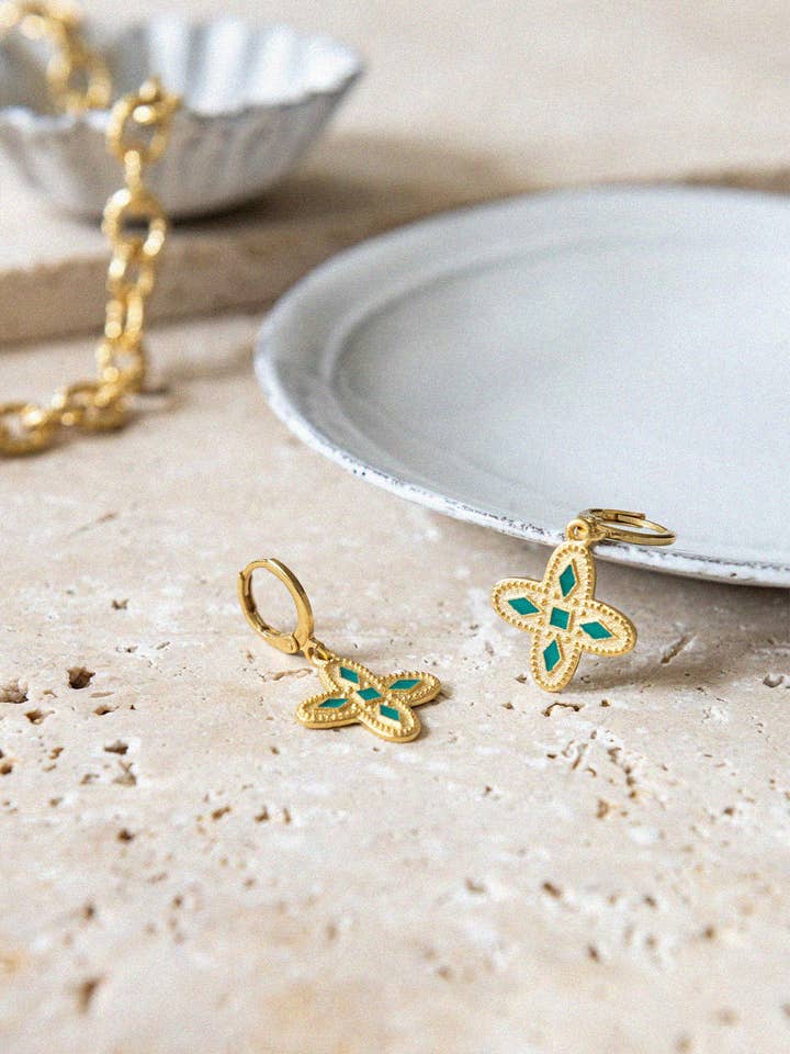 Gold Earrings - Adriana - Emerald Green for wholesale by Bacci